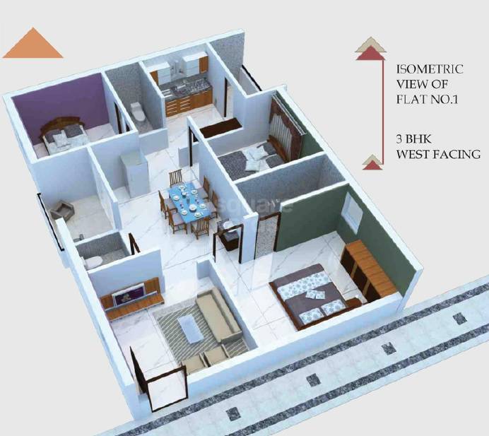 Floor plan of 3 BHK 1365 Sq. Ft. Apartment in SV Heights Nagole, Hyderabad
