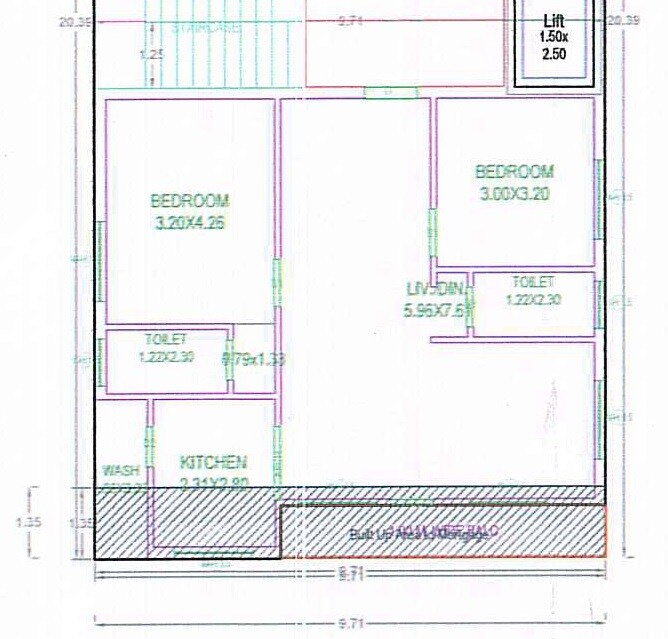 Floor plan of 2 BHK 1290 Sq. Ft. Apartment in SV Kutir, Hyderabad