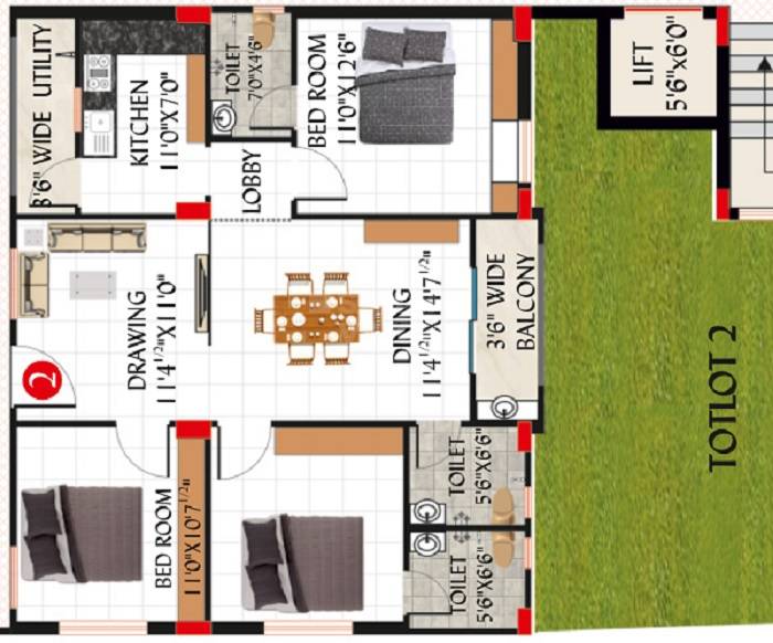 Floor plan of 3 BHK 1711 Sq. Ft. Apartment in SV Venkatadri, Hyderabad