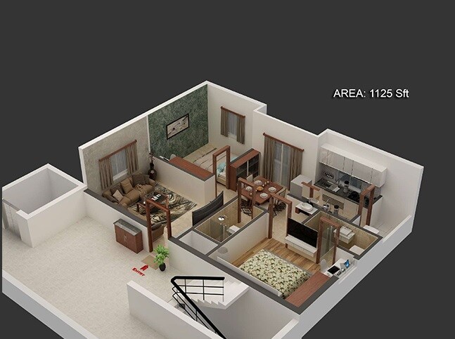 Floor plan of 2 BHK 1125 Sq. Ft. Apartment in Svadha Kollaar, Hyderabad