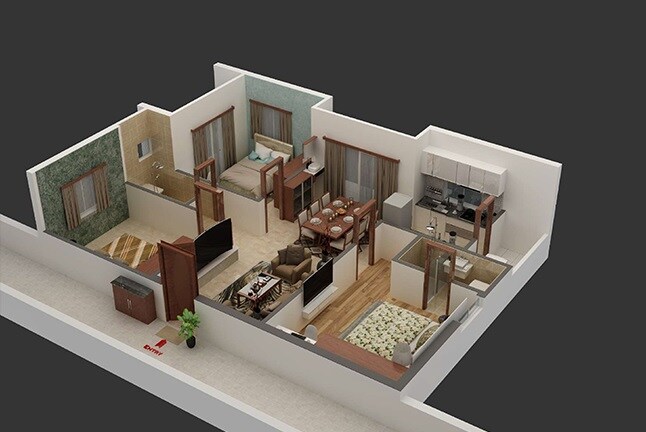 Floor plan of 3 BHK 1335 Sq. Ft. Apartment in Svadha Kollaar, Hyderabad