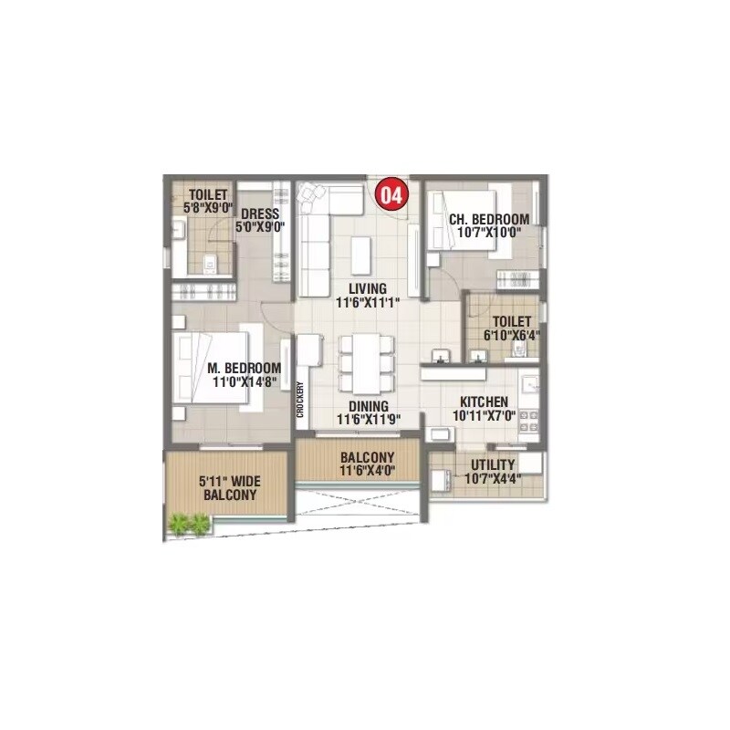 Floor plan of 2 BHK 1370 Sq. Ft. Apartment in Svadha Mackennas, Hyderabad