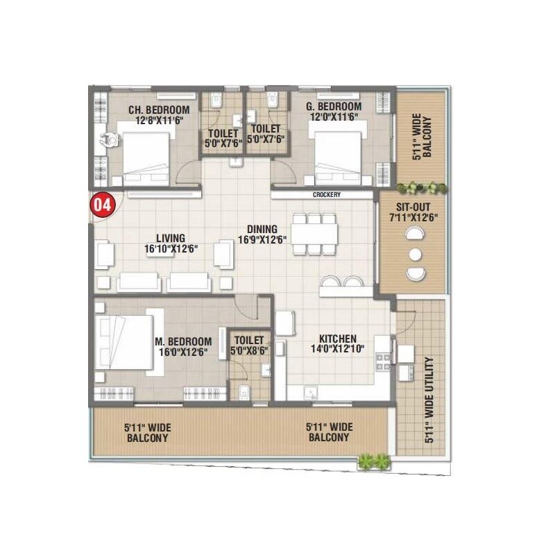 Floor plan of 3 BHK 2530 Sq. Ft. Apartment in Svadha Mackennas, Hyderabad