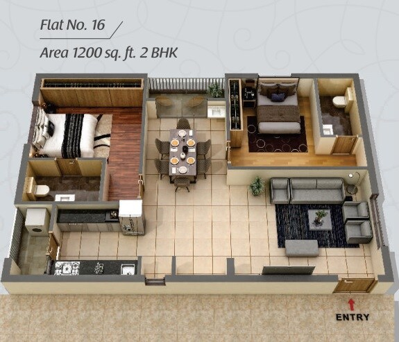 2 BHK 1200 Sq. Ft. Apartment