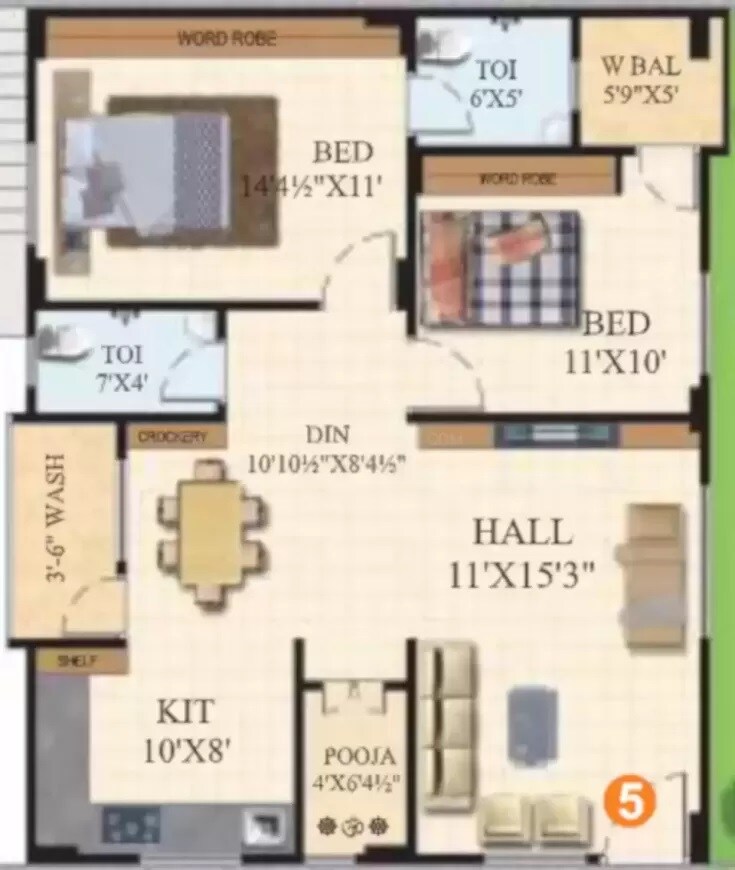 Floor plan of 2 BHK 1115 Sq. Ft. Apartment in SVLN Heights, Hyderabad