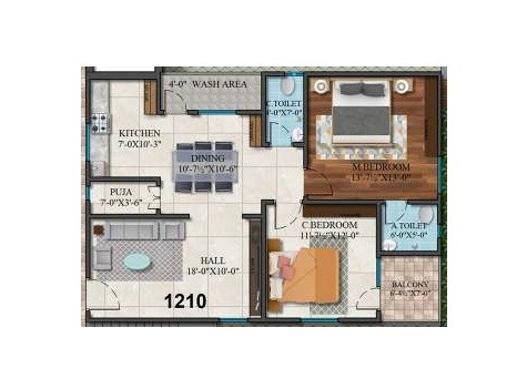 Floor plan of 2 BHK 1210 Sq. Ft. Apartment in SVS Venkat Ramko, Hyderabad