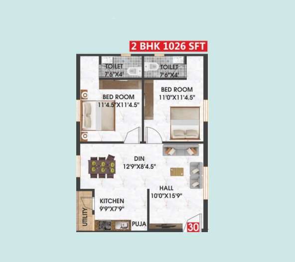 2 BHK 1026 Sq. Ft. Apartment in Swagath Jubilant