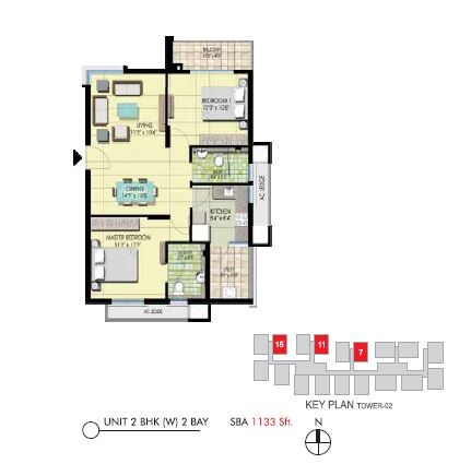Floor plan of 2 BHK 1133 Sq. Ft. Apartment in Emami Swanlake, Hyderabad