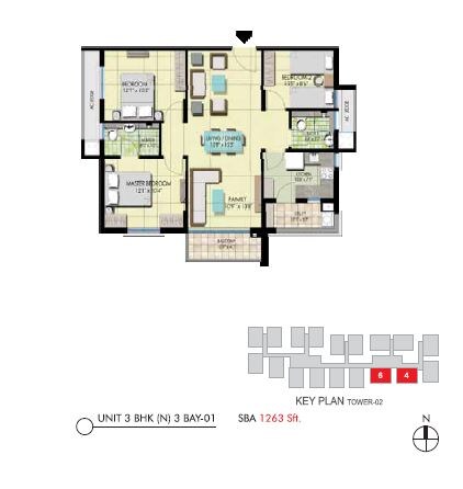 Floor plan of 3 BHK 1263 Sq. Ft. Apartment in Emami Swanlake, Hyderabad