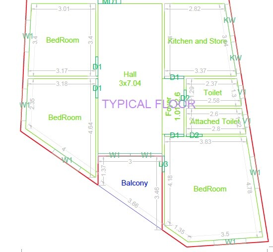 Floor plan of 3 BHK 1584 Sq. Ft. Apartment in Swapnas Rai Enclave, Hyderabad