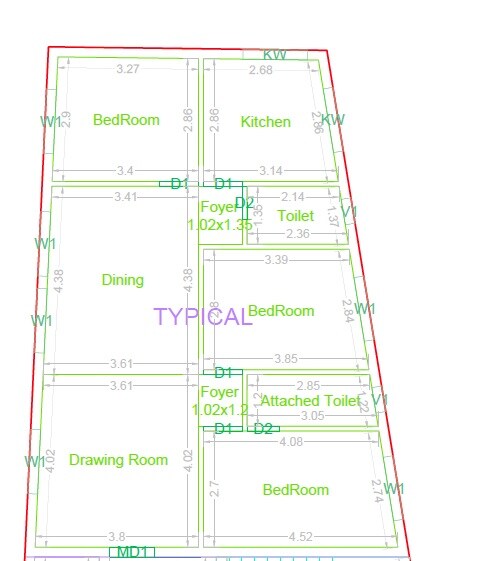 Floor plan of 3 BHK 1637 Sq. Ft. Apartment in Swapnas Rai Enclave, Hyderabad
