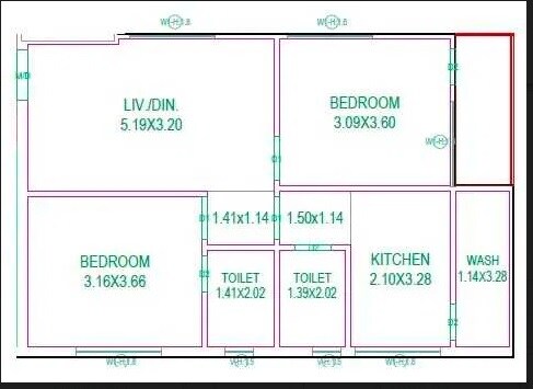 Floor plan of 2 BHK 1074 Sq. Ft. Apartment in Swarupa Mayras Splendor, Hyderabad