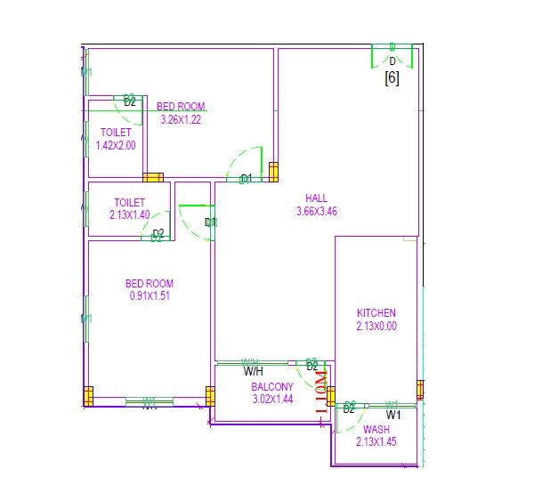 Floor plan of 2 BHK 1152 Sq. Ft. Apartment in Swathis Skyline, Hyderabad