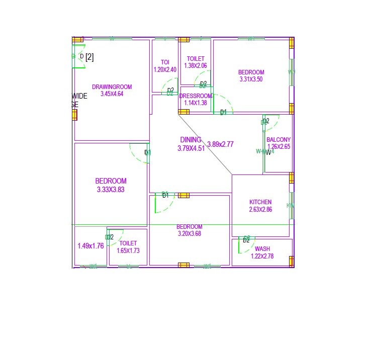 Floor plan of 3 BHK 1454 Sq. Ft. Apartment in Swathis Skyline, Hyderabad
