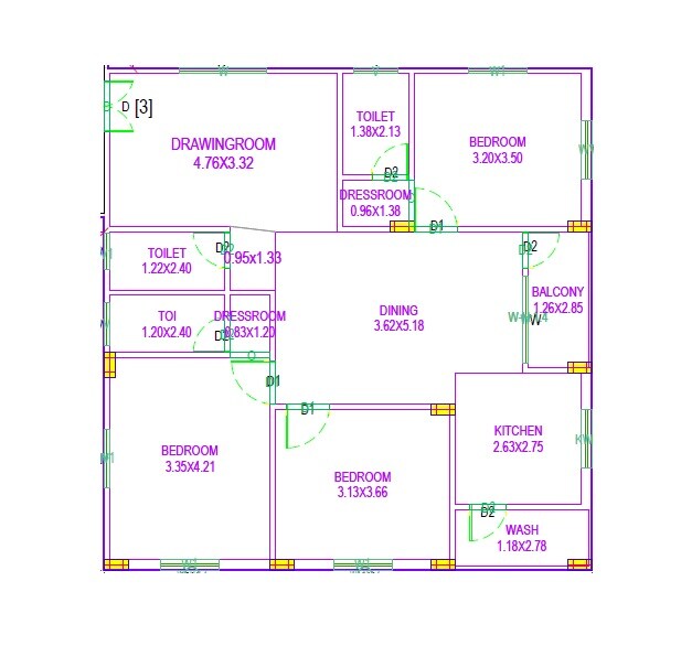 Floor plan of 3 BHK 1650 Sq. Ft. Apartment in Swathis Skyline, Hyderabad