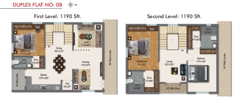 Floor plan of 3 BHK 2380 Sq. Ft. Apartment in Syamantaka Aurum, Hyderabad