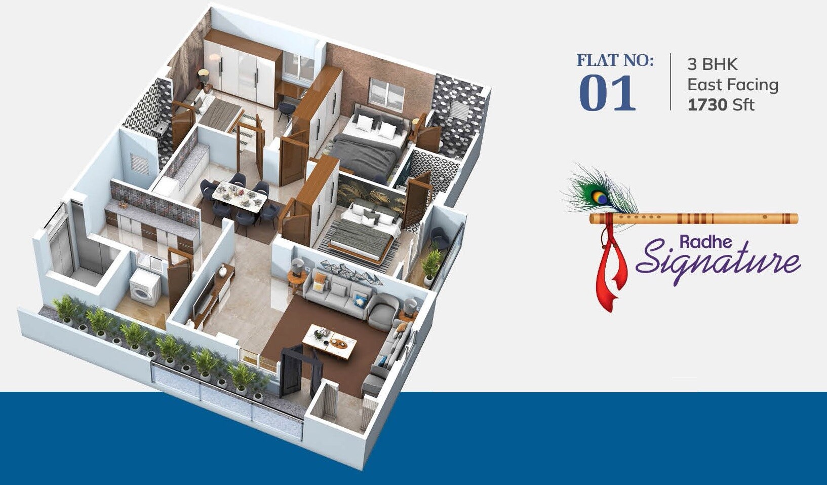 Floor plan of 3 BHK Apartment - 1730 sq. ft. in Tado Radhe Signature, Hyderabad