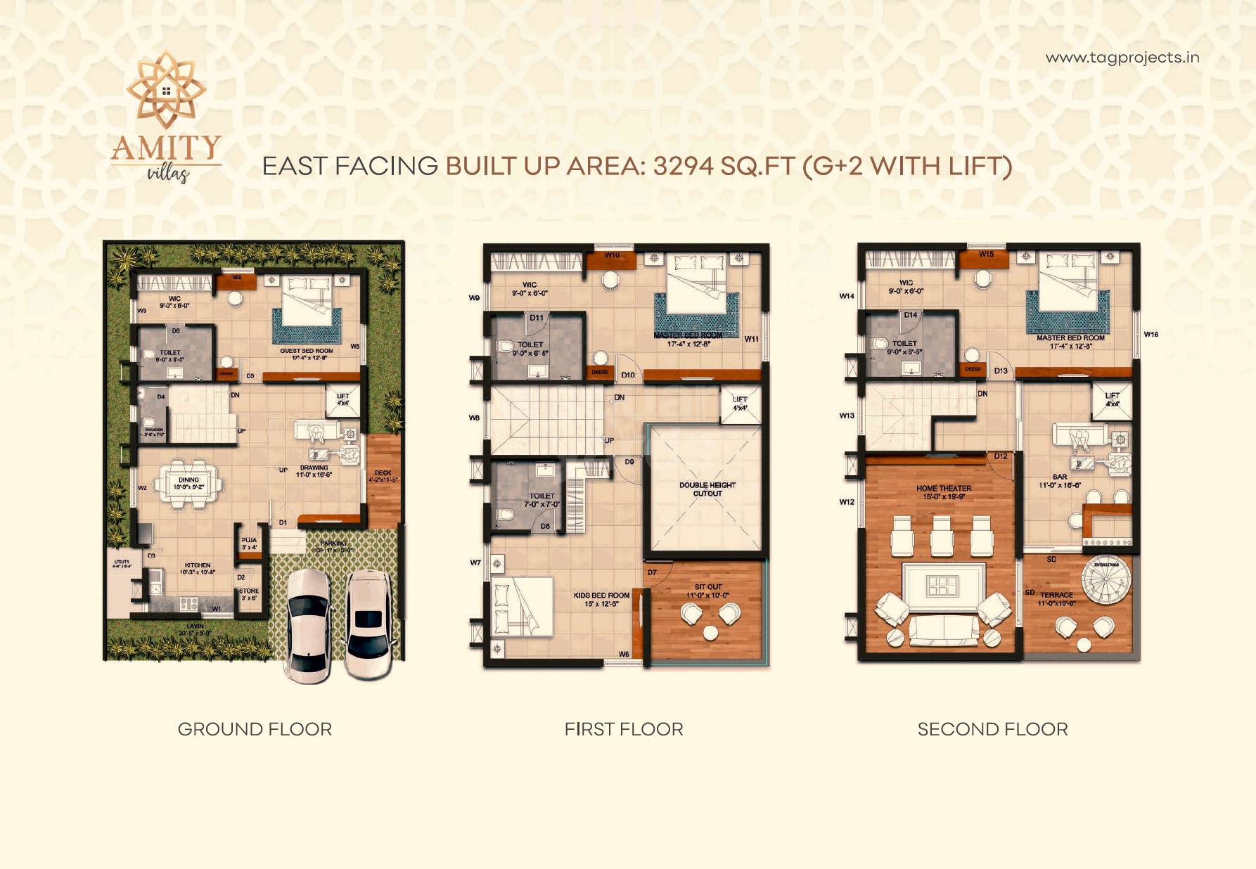 Floor plan of 5 BHK 3294 Sq. Ft. Villa in Tag Amity Villas, Hyderabad