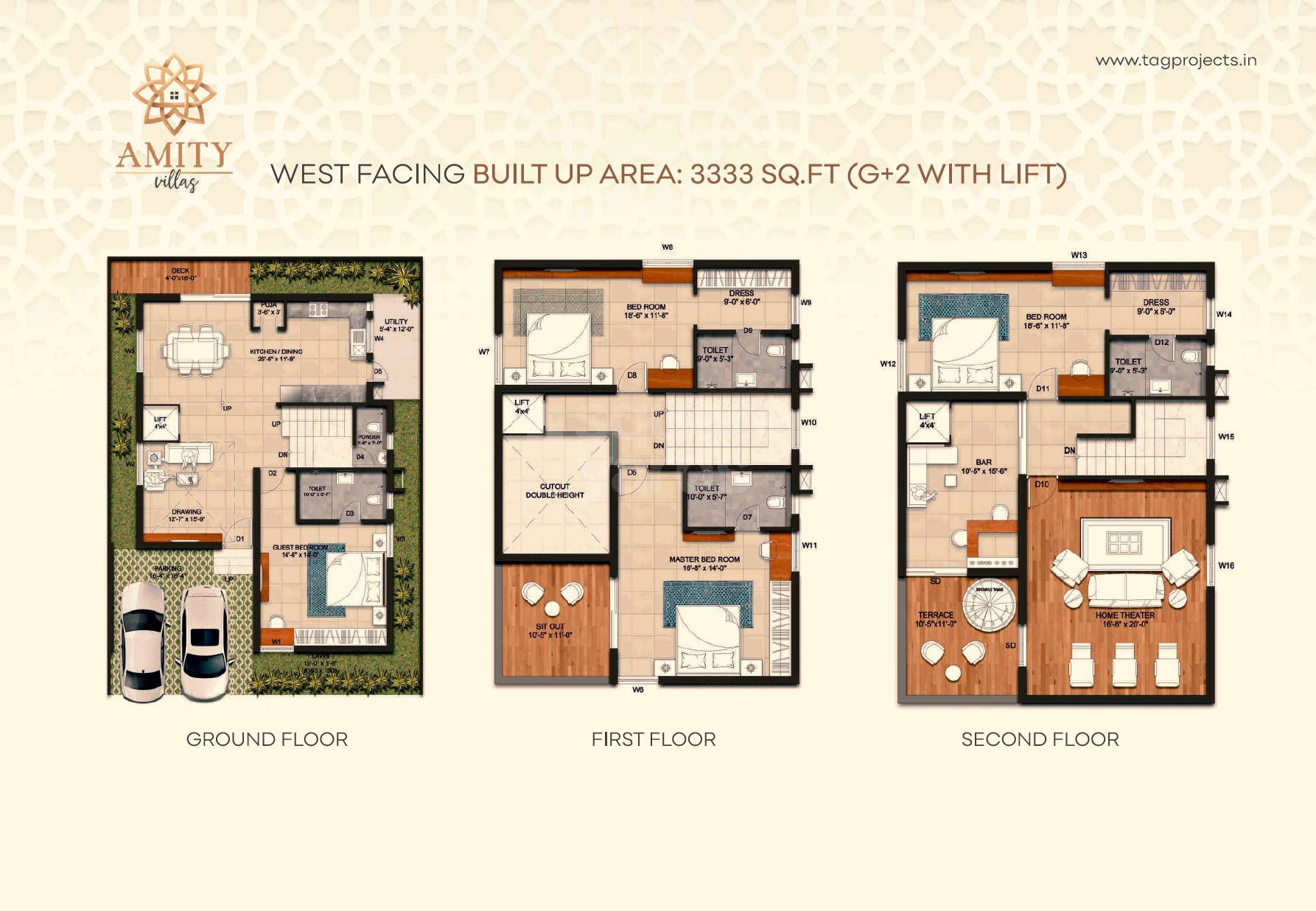 Floor plan of 5 BHK 3333 Sq. Ft. Villa in Tag Amity Villas, Hyderabad