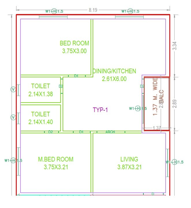 Floor plan of 2 BHK 1292 Sq. Ft. Apartment in Tamma Shouri, Hyderabad