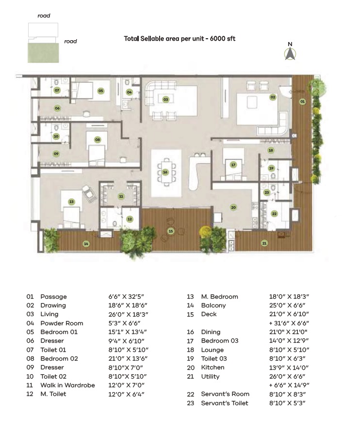 4 BHK 6000 Sq. Ft. Apartment in Tar One Oak