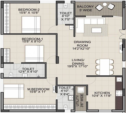 3 BHK 1865 Sq. Ft. Apartment