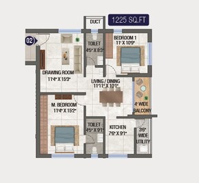 2 BHK 1225 Sq. Ft. Apartment in Technopolis Solitaire Unity