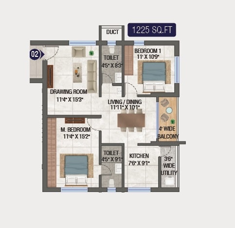  2 BHK Apartment at Technopolis Solitaire Unity, Hafeezpet – for Rent