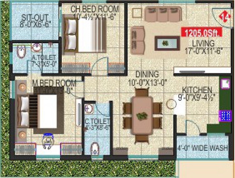 2 BHK 1205 Sq. Ft. Apartment