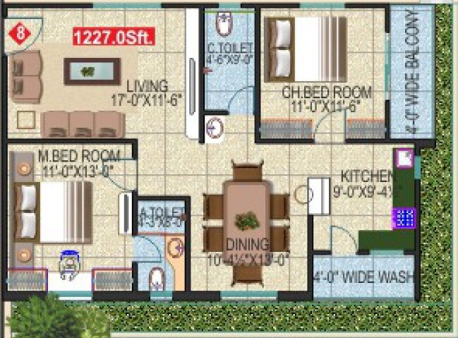 2 BHK 1227 Sq. Ft. Apartment
