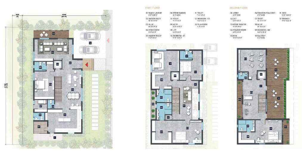 Floor plan of 4 BHK 4250 Sq. Ft. Villa in The Pointe Villa, Hyderabad