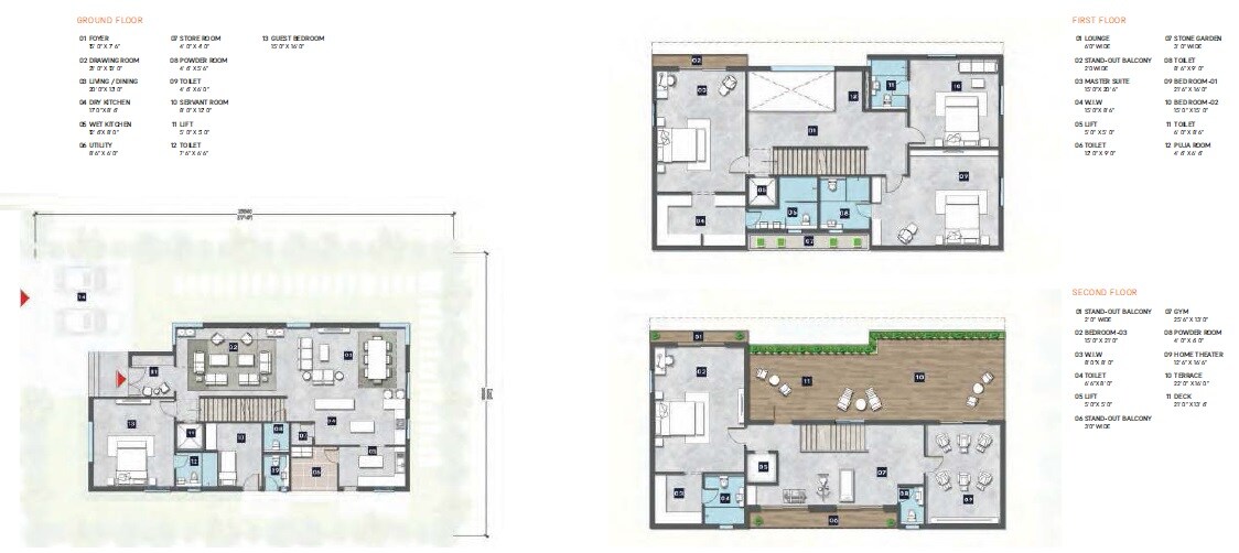 Floor plan of 5 BHK 4500 Sq. Ft. Villa in The Pointe Villa, Hyderabad