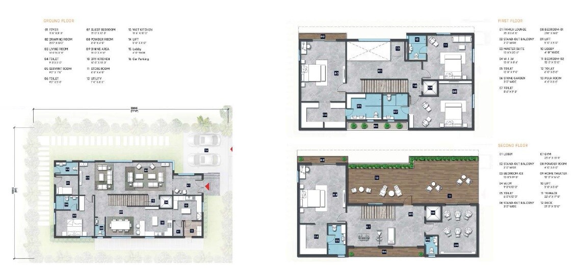 Floor plan of 5 BHK 6155 Sq. Ft. Villa in The Pointe Villa, Hyderabad