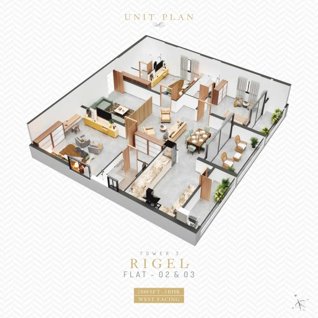 Floor plan of 3 BHK 2888 Sq. Ft. Apartment in The Trilight, Hyderabad