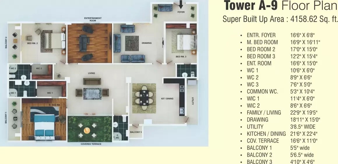 Floor plan of 3 BHK 4159 Sq. Ft. Apartment in The Valencia, Hyderabad