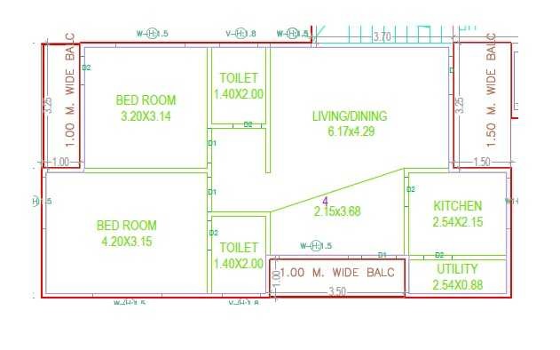 2 BHK 1100 Sq. Ft. Apartment in Thimu Kings Court