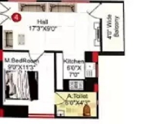 Floor plan of 1 BHK 420 Sq. Ft. Apartment in Thirumala Haasini Enclave, Hyderabad