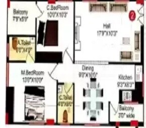 Floor plan of 2 BHK 768 Sq. Ft. Apartment in Thirumala Haasini Enclave, Hyderabad