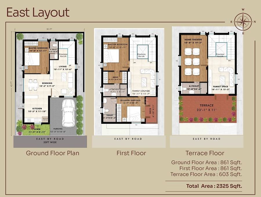 Floor plan of 3 BHK 2325 Sq. Ft. Villa in Tierra Sunrise, Hyderabad