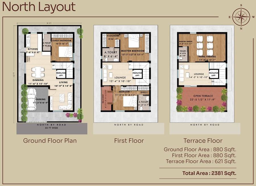 Floor plan of 3 BHK 2381 Sq. Ft. Villa in Tierra Sunrise, Hyderabad