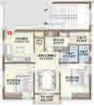 Floor plan of 2 BHK 1140 Sq. Ft. Apartment in TNR Sulakshana, Hyderabad