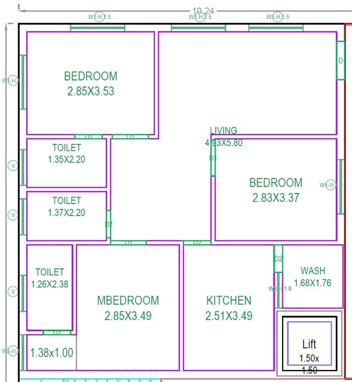 Floor plan of 3 BHK 1054 Sq. Ft. Apartment in Totaram Aakar Heights, Hyderabad