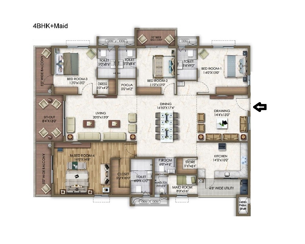 Floor plan of 4 BHK 2659 Sq. Ft. Apartment in Trendset Allure, Hyderabad