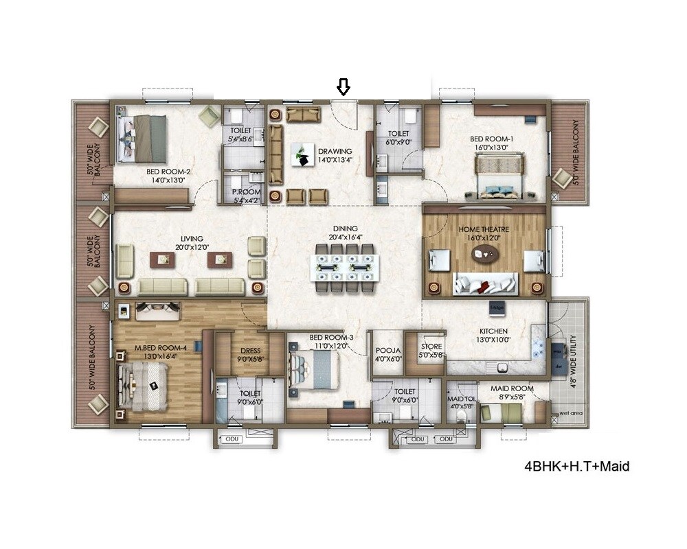 Floor plan of 4 BHK 2888 Sq. Ft. Apartment in Trendset Allure, Hyderabad