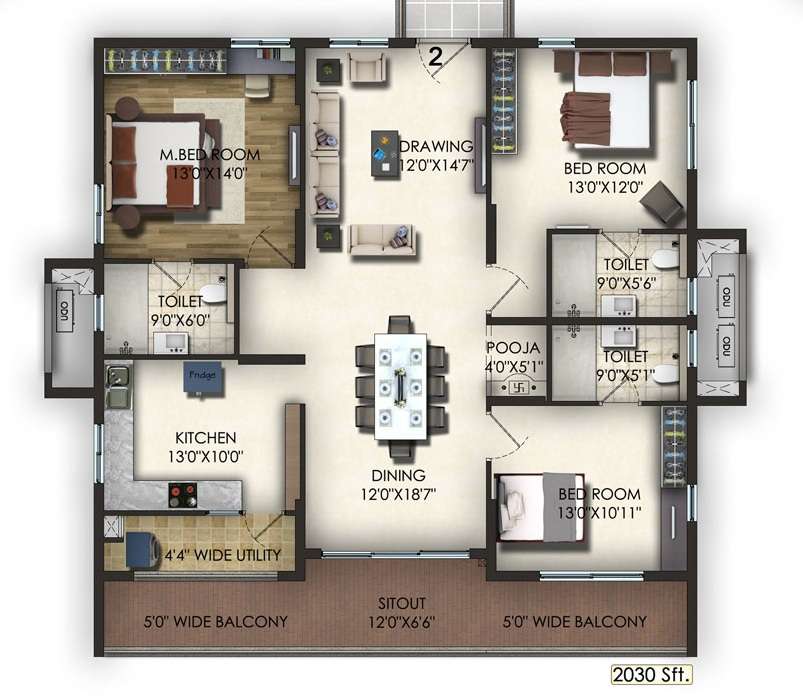 3 BHK 2030 Sq. Ft. Apartment in Trendset Jayabheri Elevate