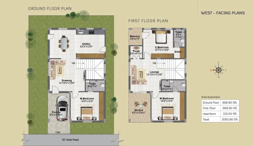 Floor plan of 3 BHK 2092 Sq. Ft. Villa in Tripura Landmark III, Hyderabad