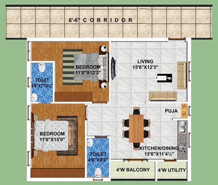 2 BHK 1210 Sq. Ft. Apartment