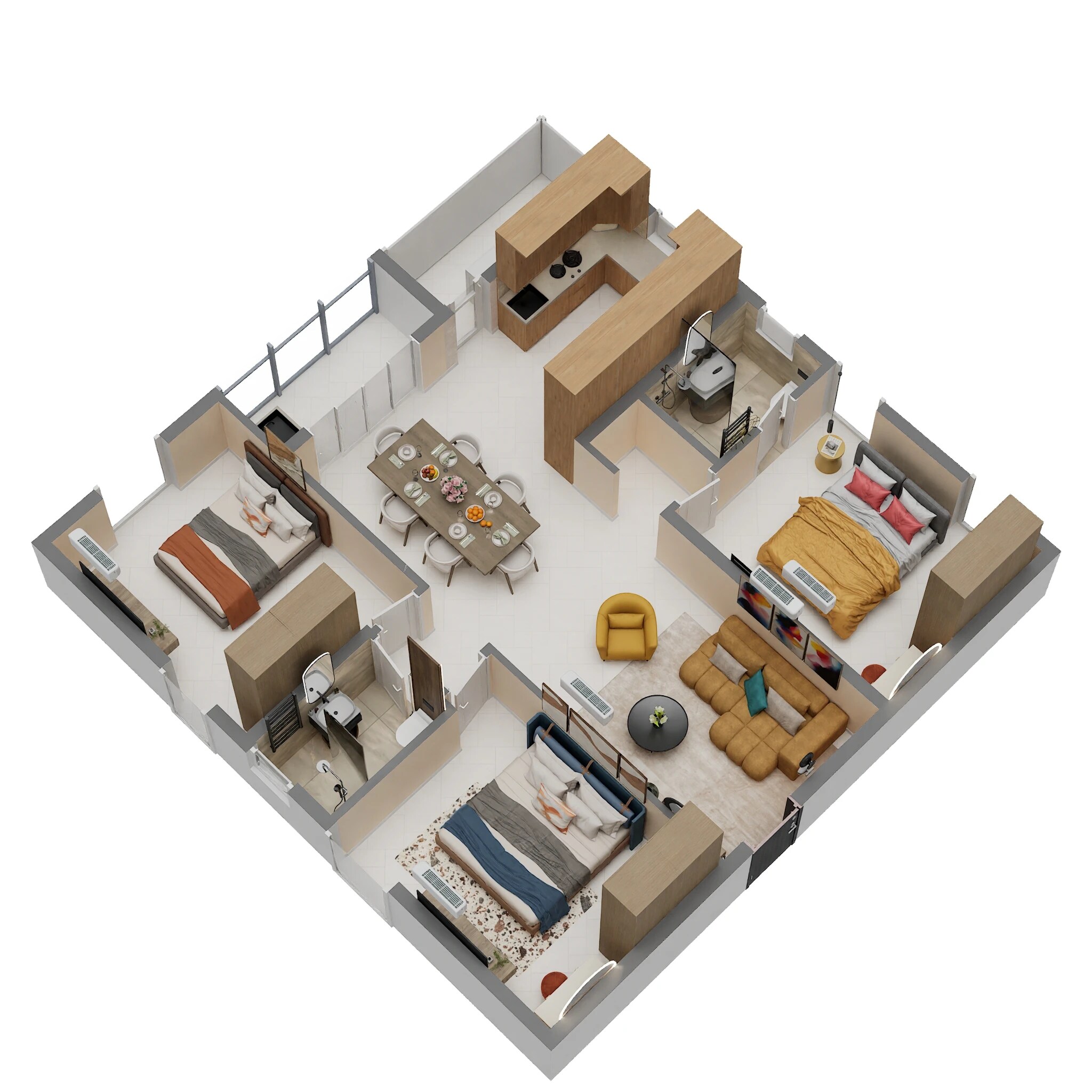 Floor plan of 3 BHK 1500 Sq. Ft. Apartment in Trishala Saffron 360, Hyderabad