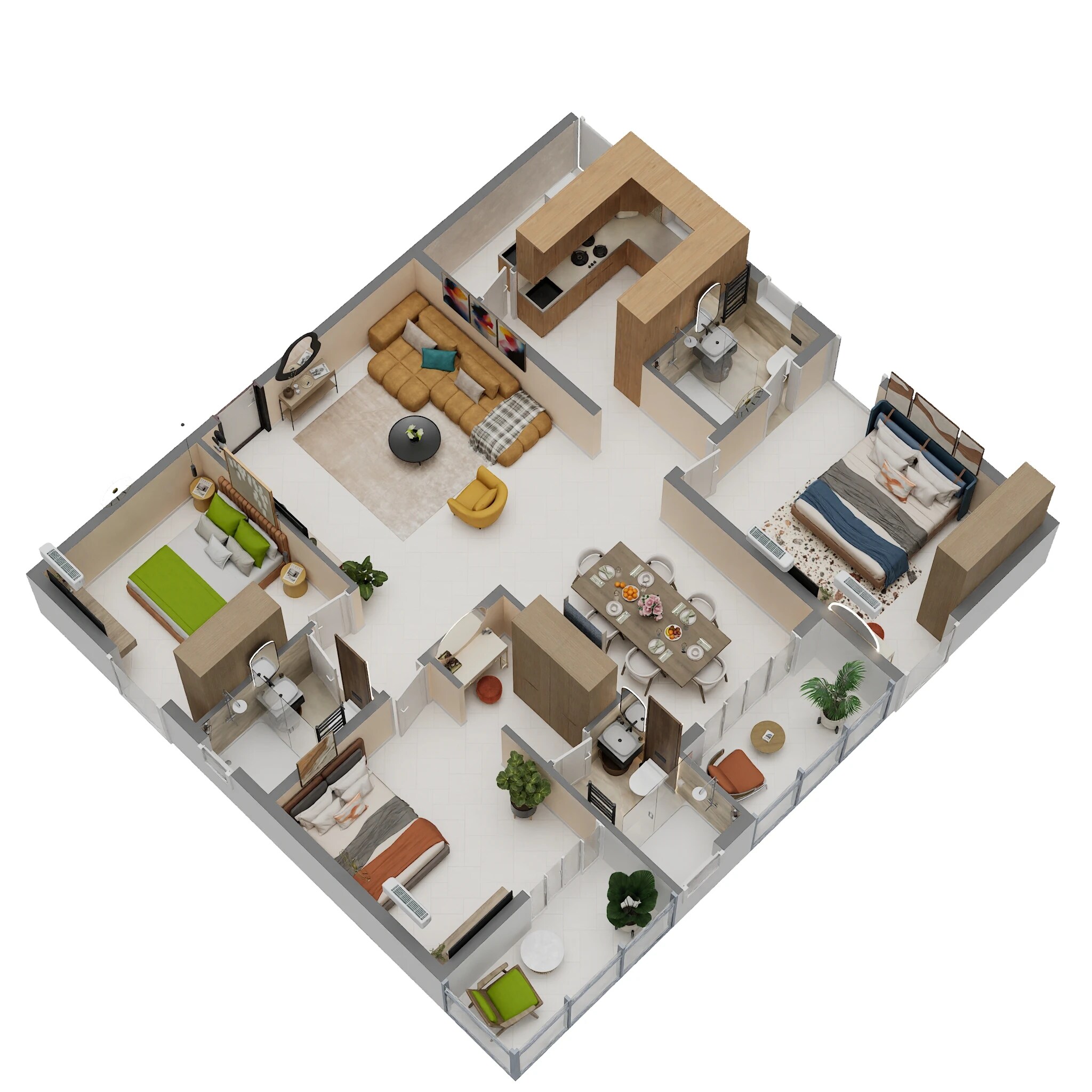 Floor plan of 3 BHK 1800 Sq. Ft. Apartment in Trishala Saffron 360, Hyderabad
