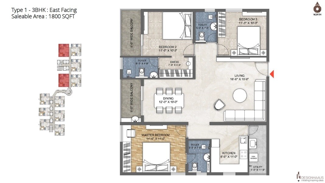 3 BHK 1800 Sq. Ft. Apartment